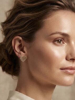Gold Glitter Heart Stud Earrings - Stainless Steel